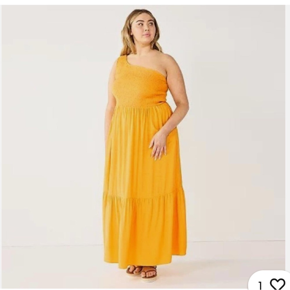 Nine West Yellow One Shoulder Tiered Sundress
